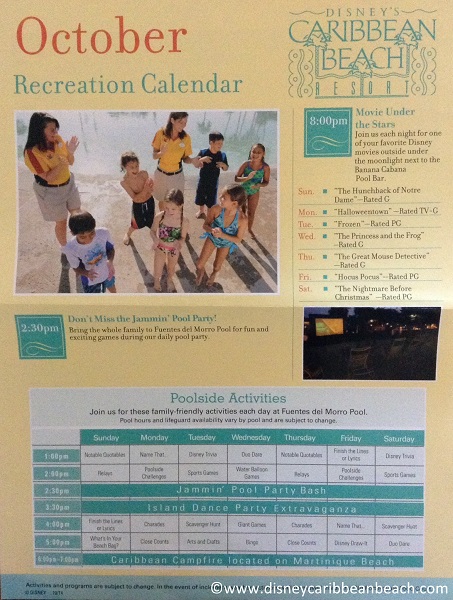 Caribbean Beach Resort Activity Sheet October 2014